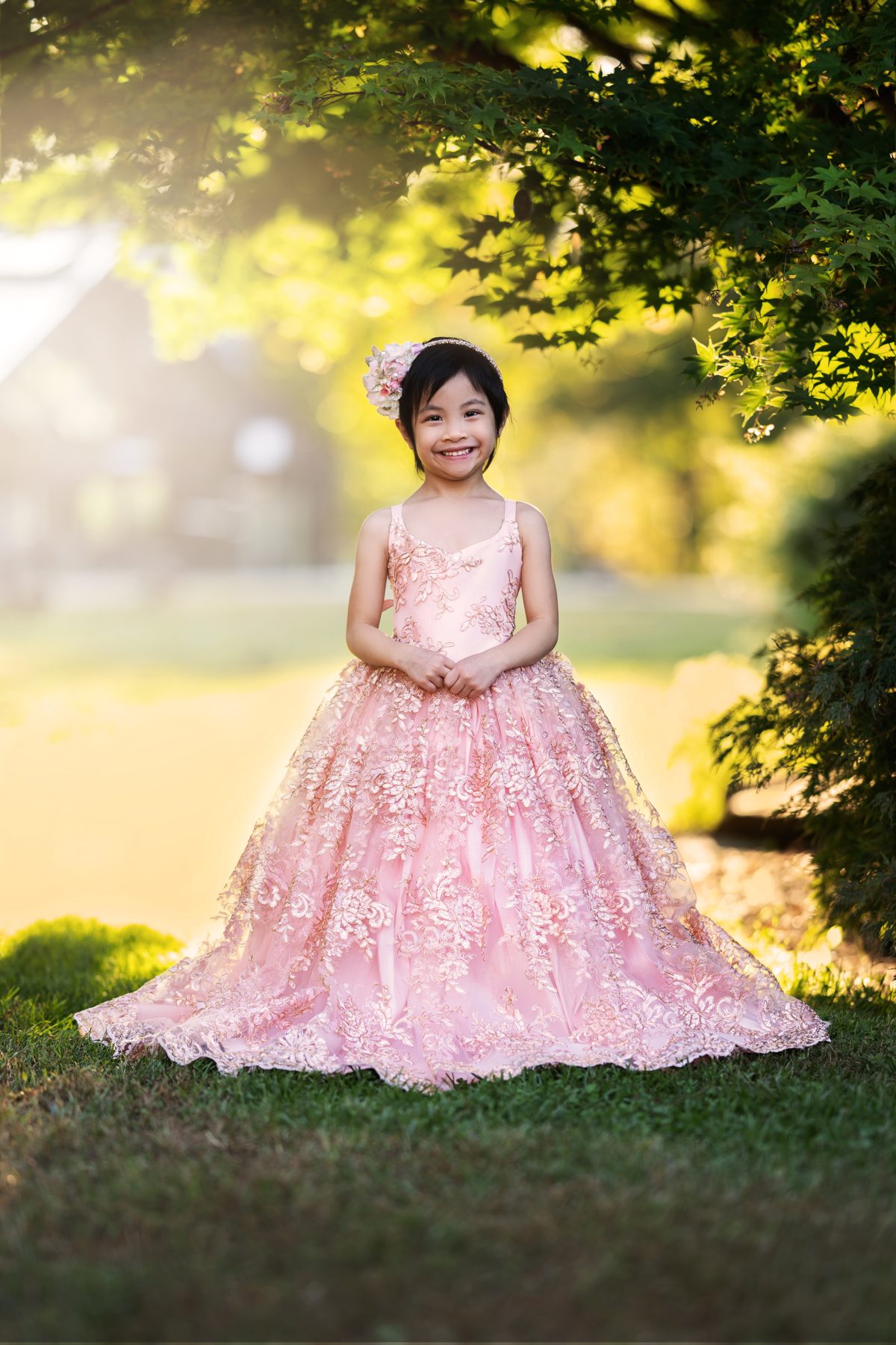 Childhood portrait session, girl in pink