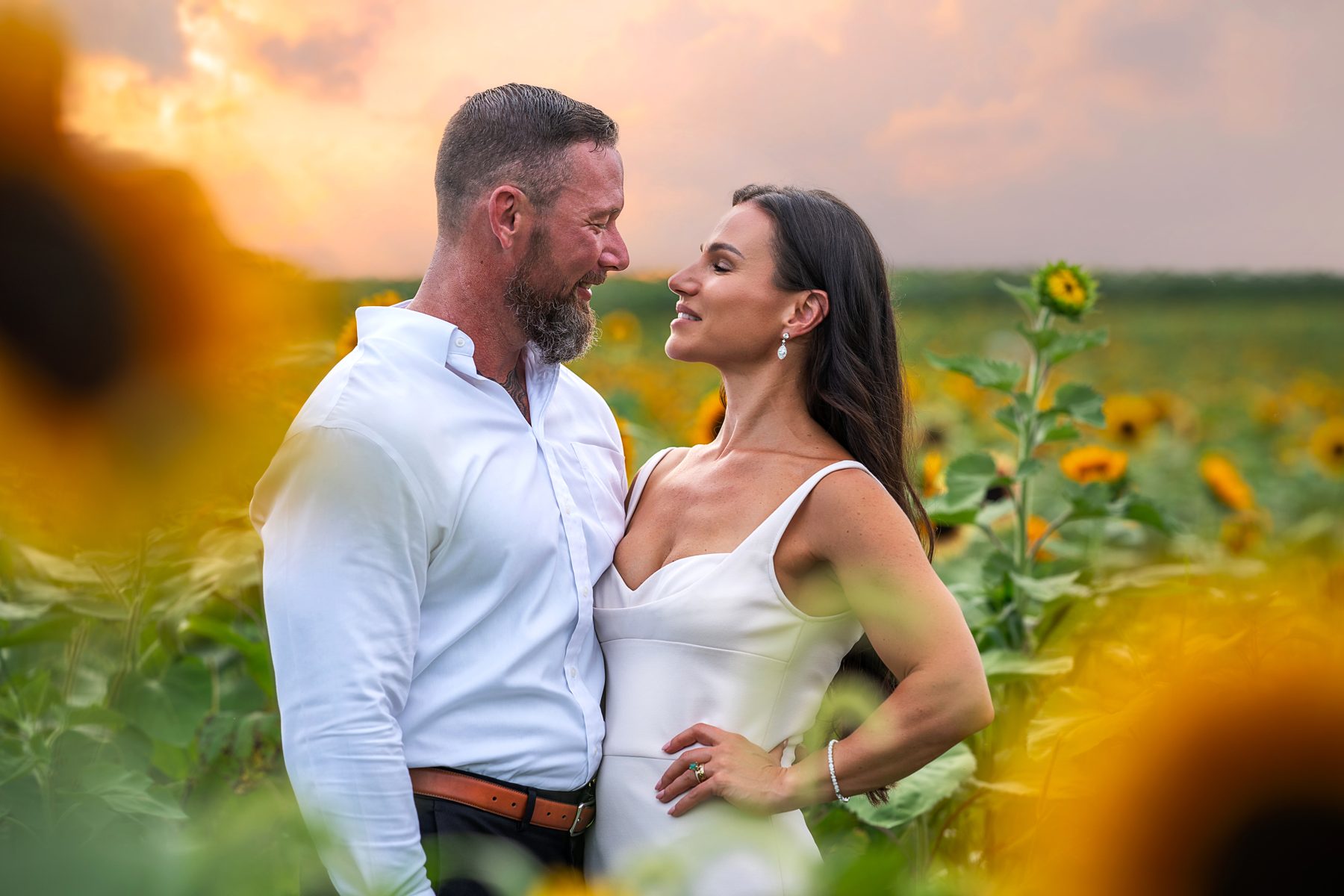 Couple in a sunflower field, elopement photography Northern Virginia
